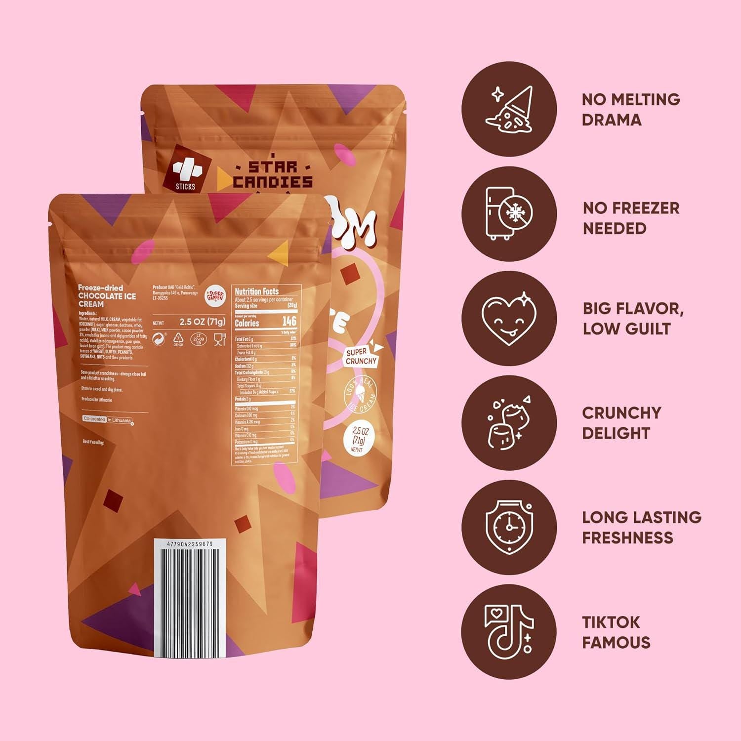 Freeze Dried Chocolate Ice Cream | Crispy Dessert Bites (2.5 oz)